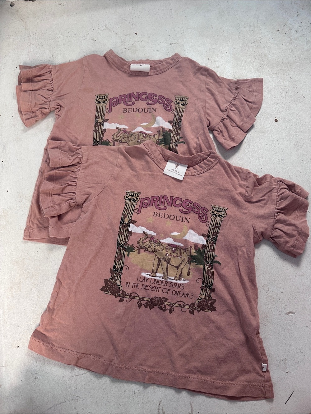 Spell Girls' Princess Bedouin Graphic Ruffle Sleeve Tee - Dusty Rose